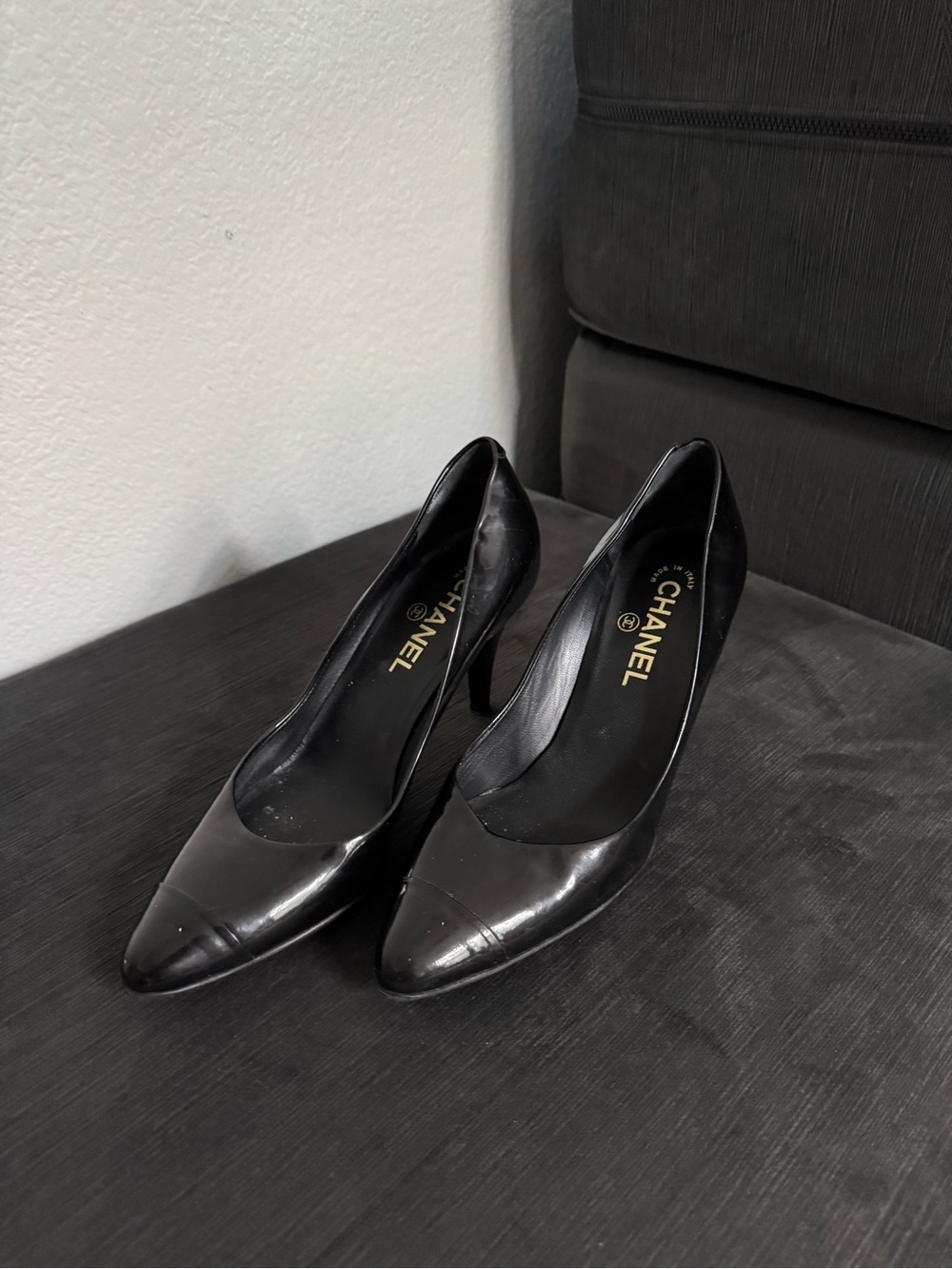 Vintage CHANEL Black Leather Pointed-Toe Stiletto Pumps
